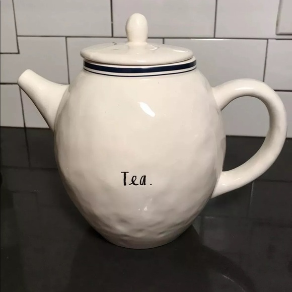 -Rae Dunn Blue Indigo Line Teapot Farmhouse